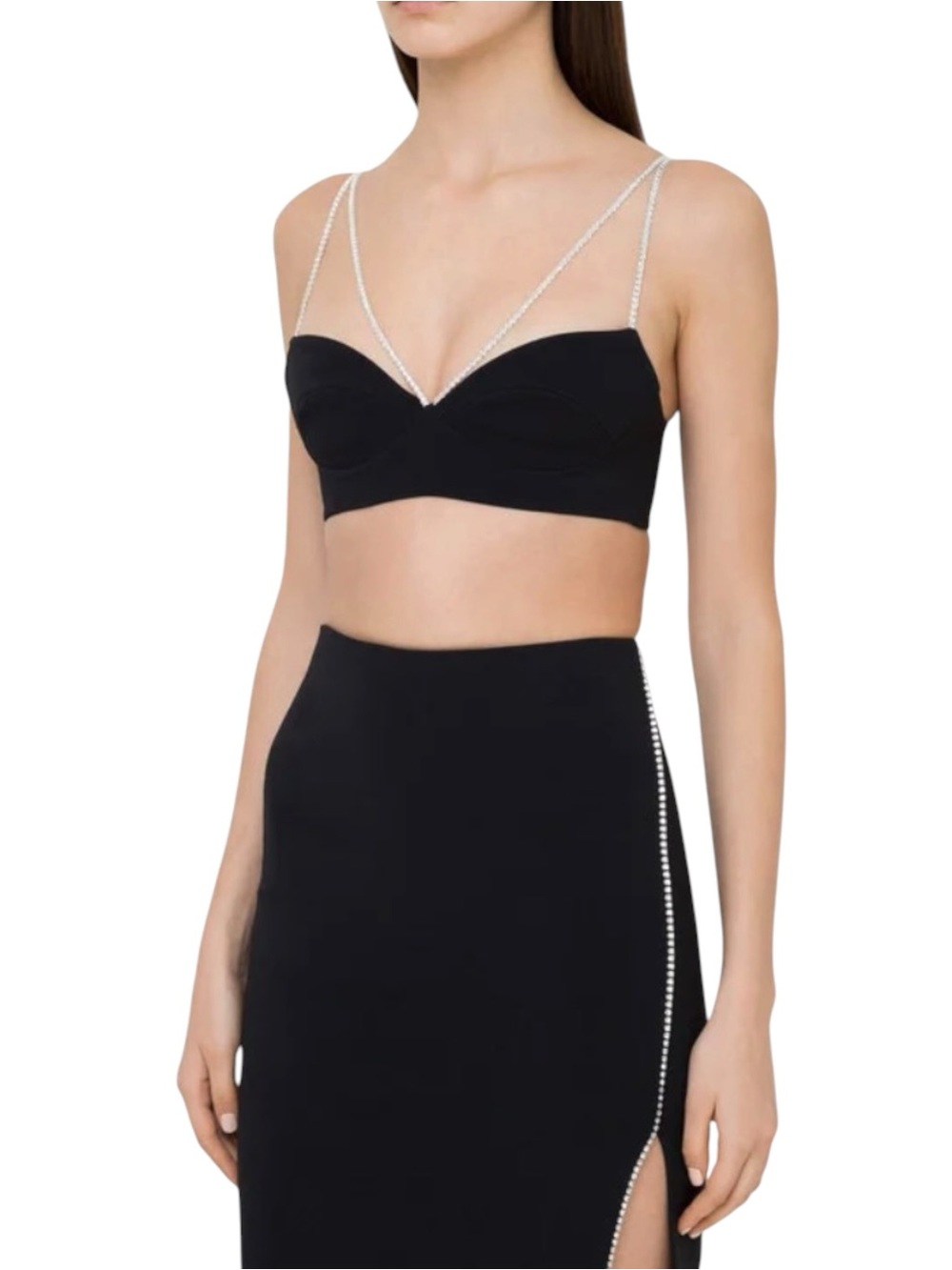 David Koma Black Rhinestone Straps Dressy Blouse Top Size UK 6 US 2